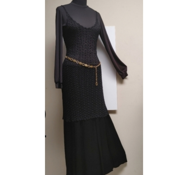 VTG Something! Oscar De la Renta Black Satin Maxi Skirt XXS-XS